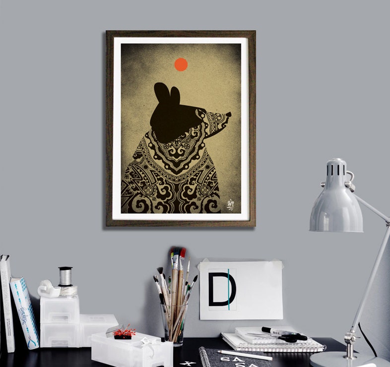 Art Print 42cm x 29.7cm Tittle SUN BEAR, bear illustration, black Bear, Grizzly bear, Japanese Art, Bear Art, modern art, Tattoo, geekery