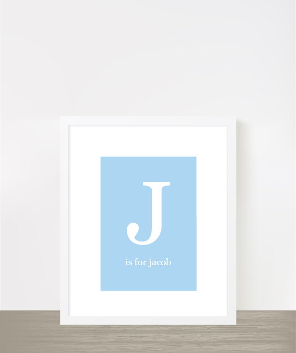 Baby boy name nursery print - Letter J for Jacob BABY BLUE