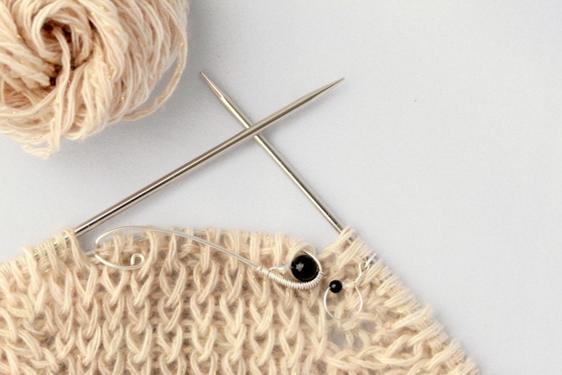 Silver Simplicity Knitting Tool Set - Handmade in Sterling Silver with Black Onyx and Swarovski Crystals