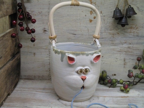 Cat Yarn bowl Large Knitting bowl yarn Holder by