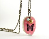 Pink Butterfly Necklace - Shabby Chic Nature Boho Necklace Pendant - Woodland Spring Jewelry