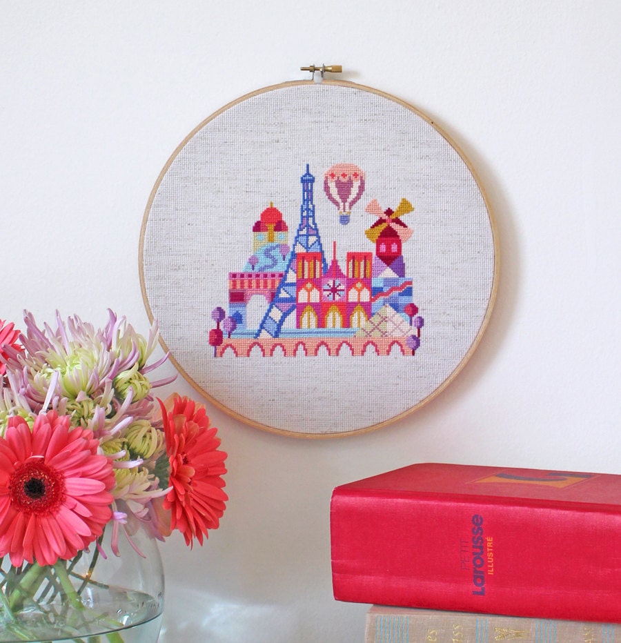 Pretty Little Paris - Eiffel Tower Cross stitch or needlepoint pattern PDF