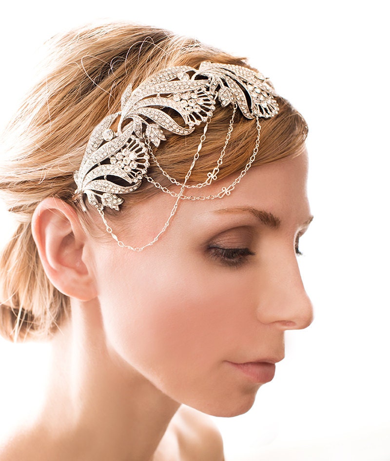 1920s Gatsby Bridal Headband, Flapper Bridal Headband, Rhinestone Headband, Flapper Headband, Bridal Headband, Vintage - Amelie