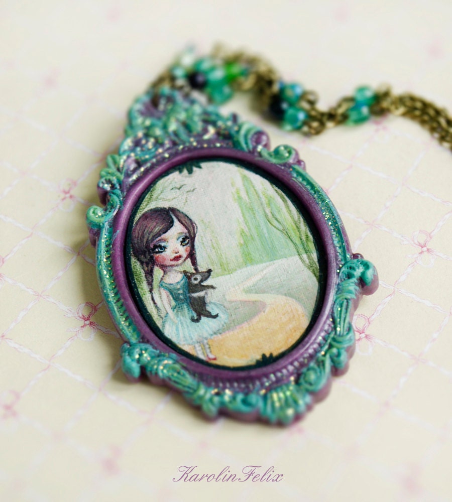 Dorothy of Oz. wearable art. fairy tale cameo necklace pendant with original painting by KarolinFelix