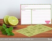 Printable Recipe Cards and Dividers Set, Editable PDF, 4x6, Minty Mint, Instant Download