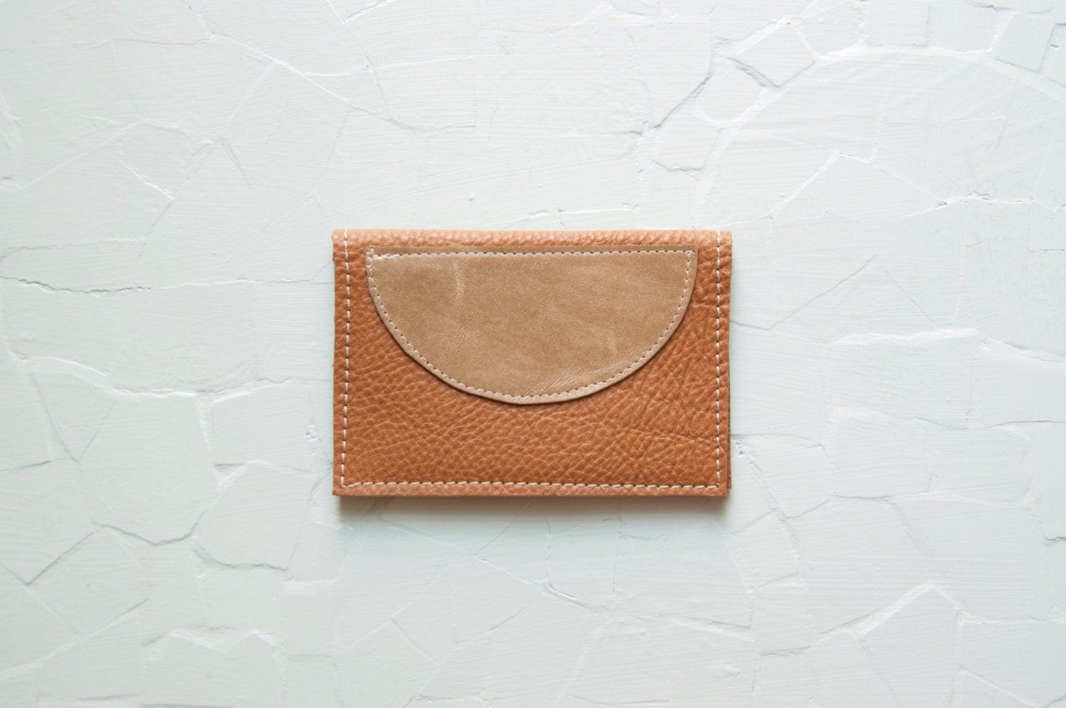 DECO Tan Leather Fold Wallet.  Minimalist wallet. Leather Card Holder. Camel Wallet.