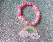 Sweet Skies - Happy Rainbow on Pink Stretch Bracelet