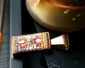 Statement Pendant - Copper Pendant with Floral Clay and Vintage Crystals - The Scarf She Wore