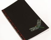 Embroidered Notebook / Dragonfly on Black / Bug Notepad / Insect Journal