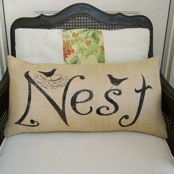 Nest Burlap Pillow Feedsack Pillow Nest by nextdoortoheaven