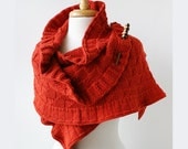 Rococo Hand Knit Shawl - Luxurious Wrap in Merino Wool, Alpaca, Silk - Women's Fashion - Terra Cotta Red - ElenaRosenberg