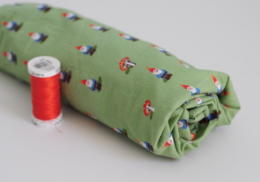 Munki Munki Green GNOMES fabric, original Heather Ross HTF (fabric yardage, not pajamas) - extra wide
