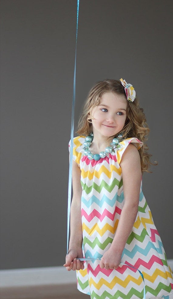 Pastel Rainbow Chevron Simply Cute Dress- Children- Girls-Birthday Dress- Chevron