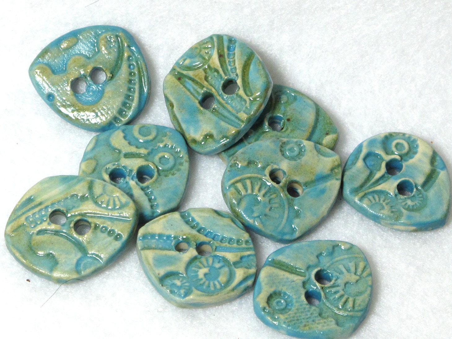 Handmade Ceramic Stoneware Buttons - Steampunk Turquoise - lindabelinda