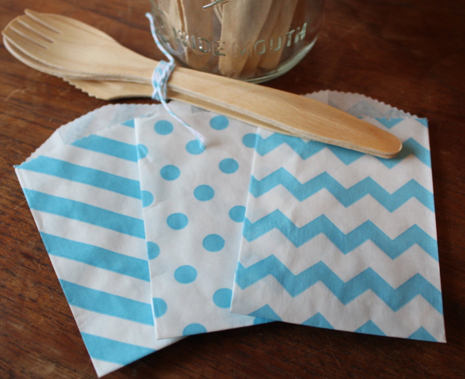 Blue Paper Bags -- Party Favor, Goody, Gift -- set of 12 -- 2.75 X 4 - dots, stripes, chevron Il_570xn
