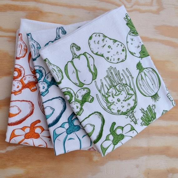 Vegetable Tea Towel Hand Printed by NewDuds on Etsy