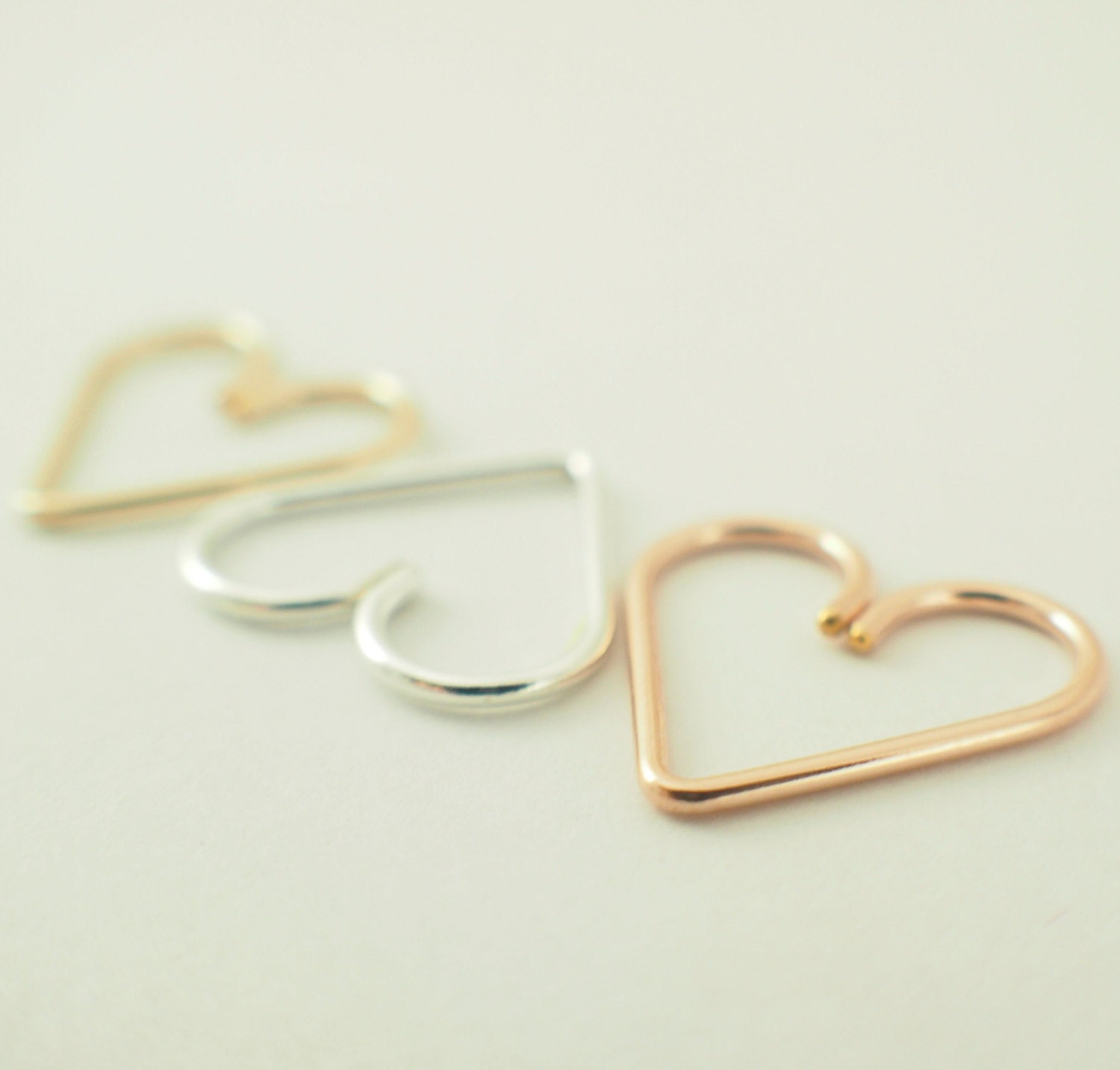 Argentium Silver, Rose Gold Filled, or Yellow Gold Filled - Heart Piercing - Hypo Allergenic - Cartilage Piercing - YOU PICK Metal and Gauge - favmoongirl