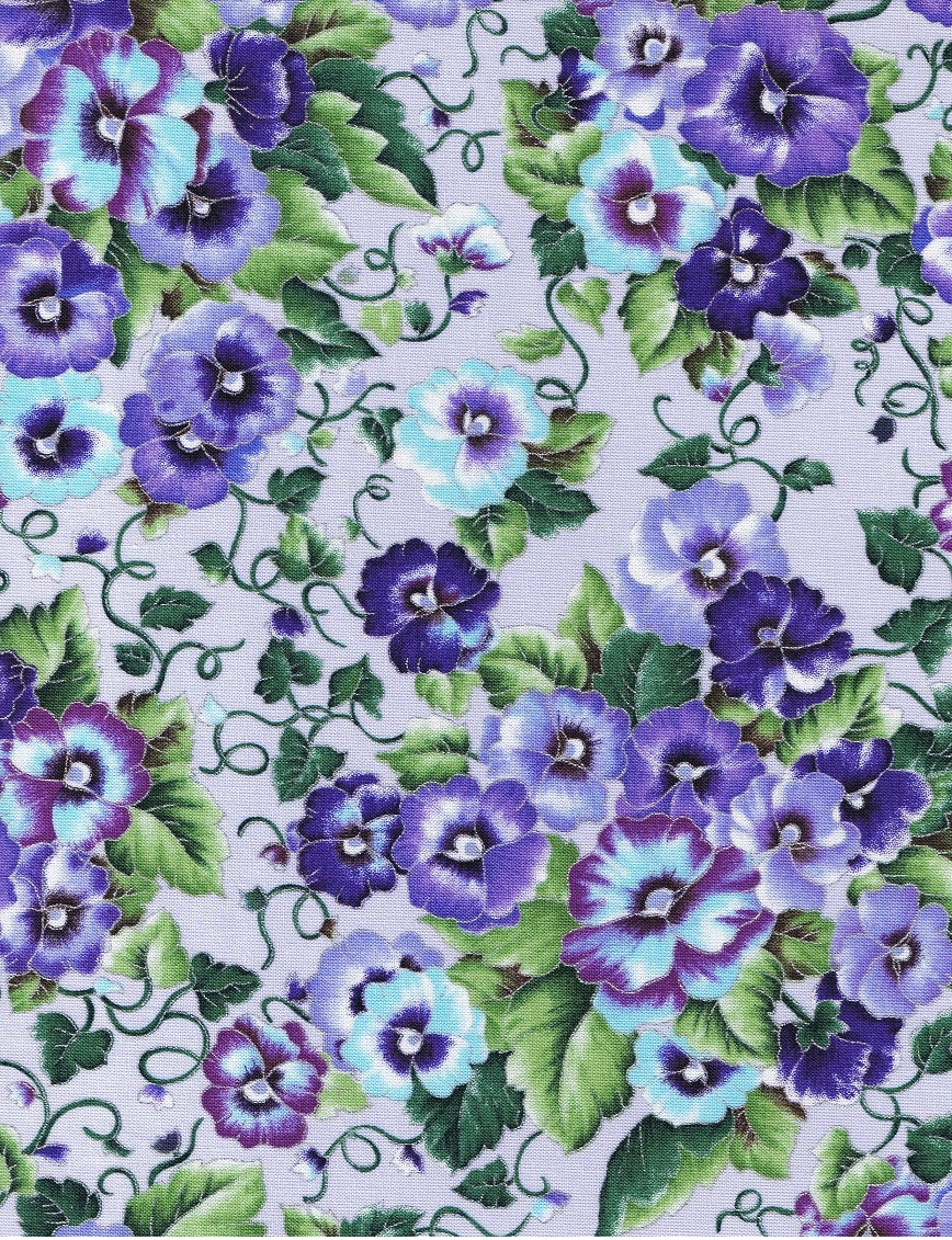 Pansy Light Purple 6 Pansies Cotton Quilting by HandDyedFabrics