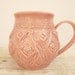 Coffee Mug Oversized Cup Pink Rose Vine Flower Stamped Quilted Design One-of-a-Kind For Her Large Elegant Cup, Shabby Chic Stoneware Pottery