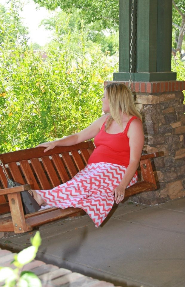 Tiffany blue (aqua/turquoise) and white chevron maxi skirt with yoga waist band custom size