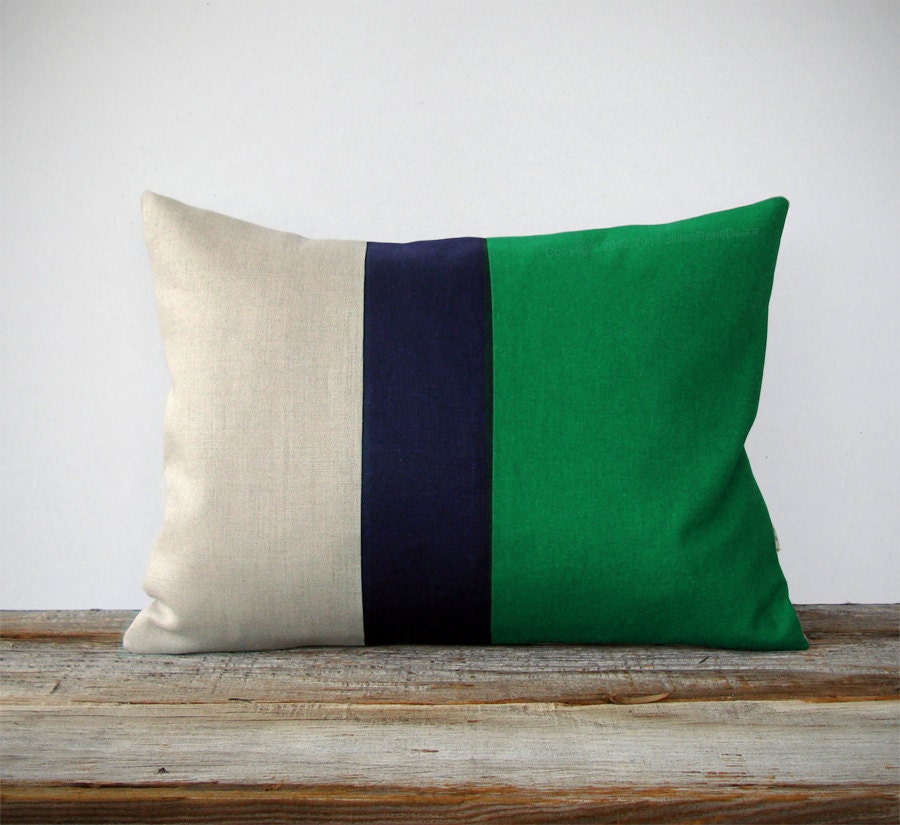 Color Block Stripe Pillow in Kelly Green Navy by JillianReneDecor