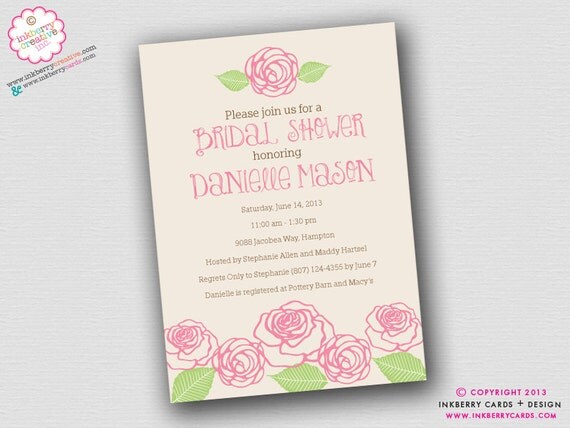 Pink Rose Garden - Bridal Shower Invitation (Digital File OR Printed Cardstock Cards Also Available) Il_570xn