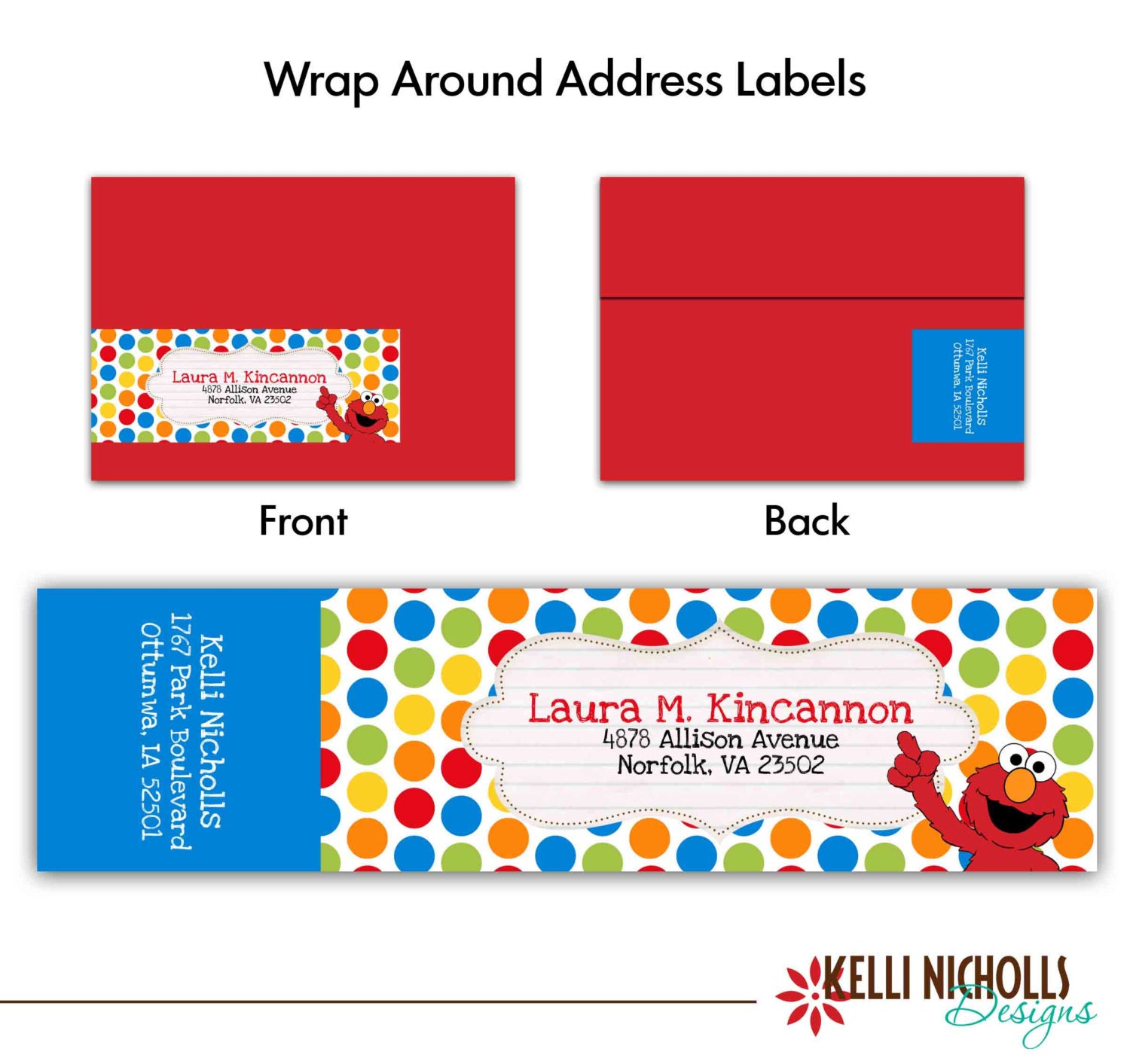 Elmo Wrap Around Return Address Labels By KelliNichollsDesigns