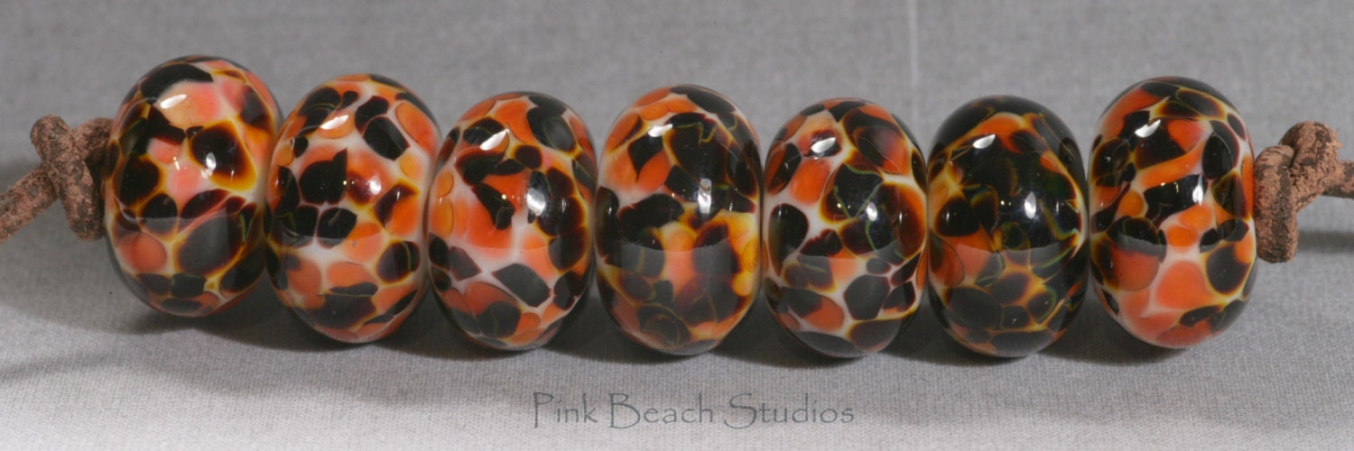 Bobcat Handmade Lampwork Glass Beads (7 Count) by Pink Beach Studios - SRA (RI5)