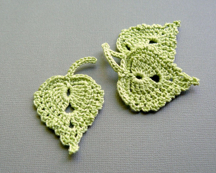 3 Spring Green Leaf Appliques -- Crochet Birch Leaves - CaitlinSainio