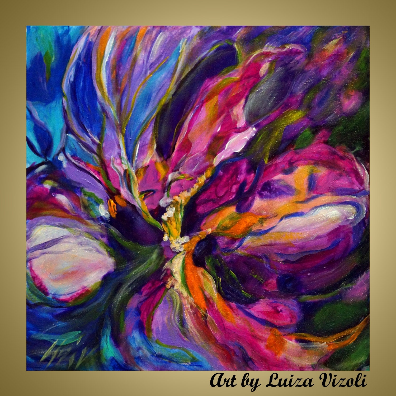 ABSTRACT IRIS FLOWER Original Impasto Oil Painting by LUIZAVIZOLI