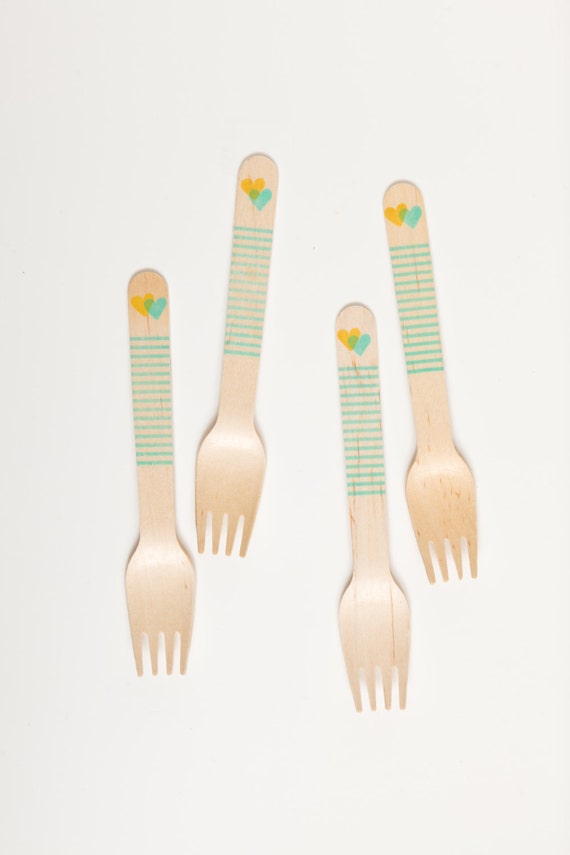 Hearts & Stripes - 20 Wooden Forks Il_570xn
