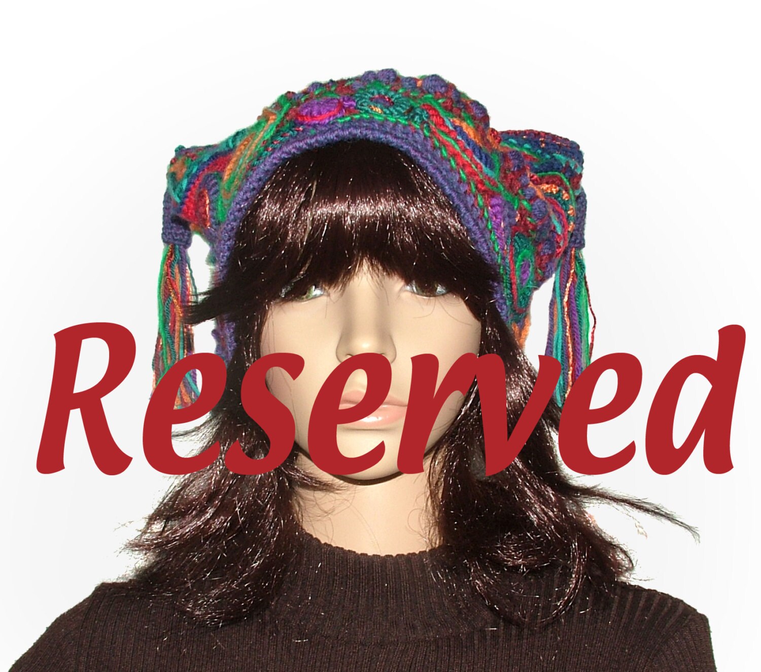 RESERVED OOAK Beanie Jester Hat Freeform Crochet Multicolor