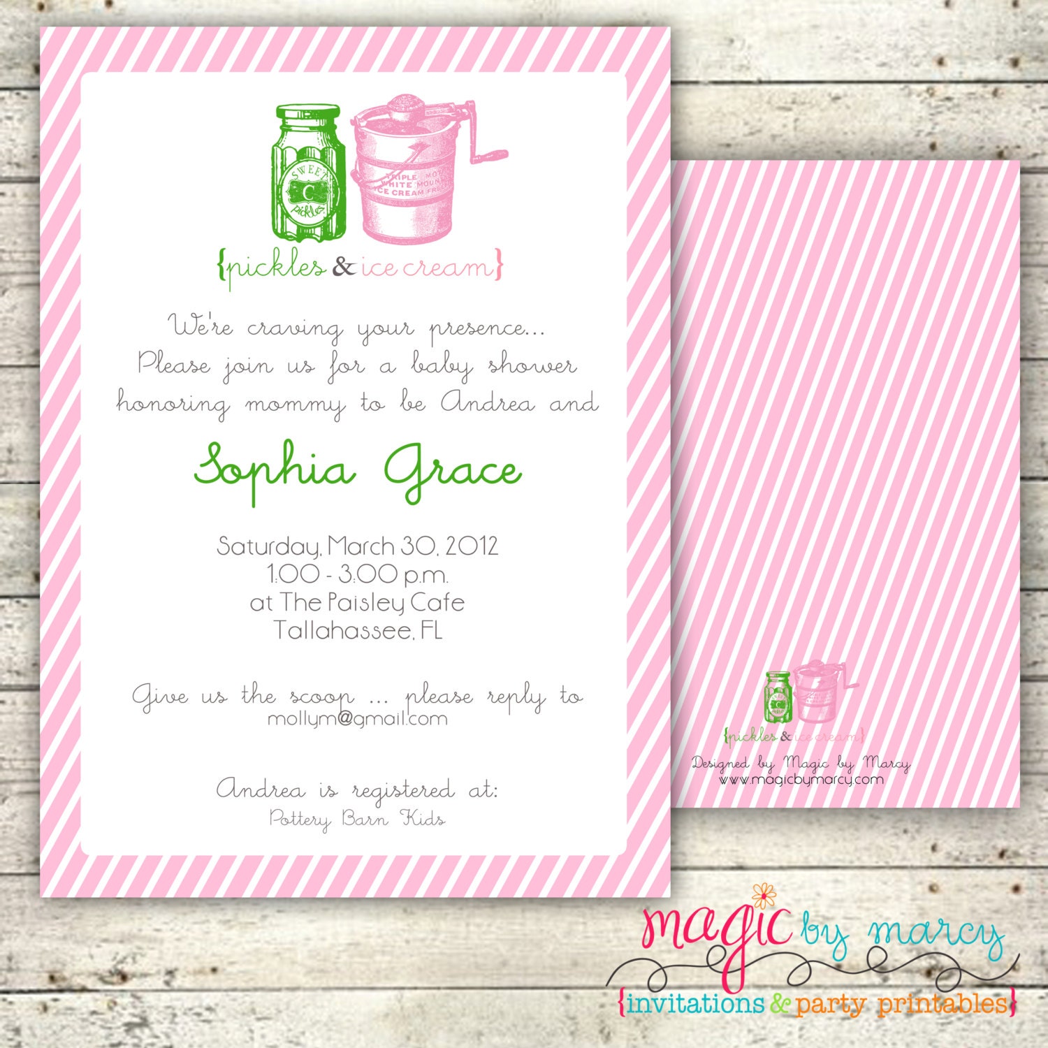 Digital Printable Doublesided Pickles and Ice cream baby shower Invitations Il_570xn