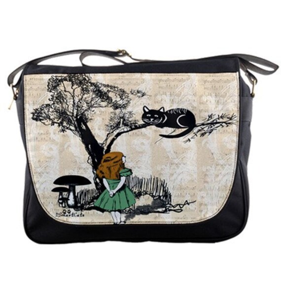 Alice In Wonderland And Cheshire Cat Messenger Bag by 2SmartCats