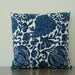 Indoor/Outdoor Pillow Cover Blue and Ivory Batik Floral 20" x 20" (51 cm)