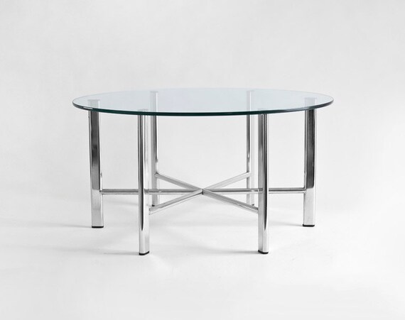 Items similar to Mid Century Glass & Chrome Coffee Table Modern