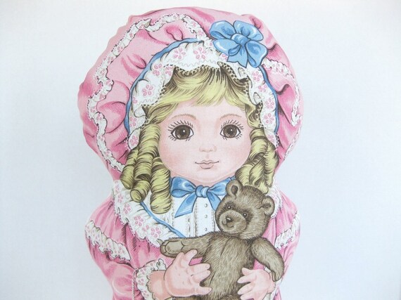 SALE -- Victorian Doll with Pink Dress -- 1800's Style -- Rare Vintage Fabric Print Doll Il_570xn