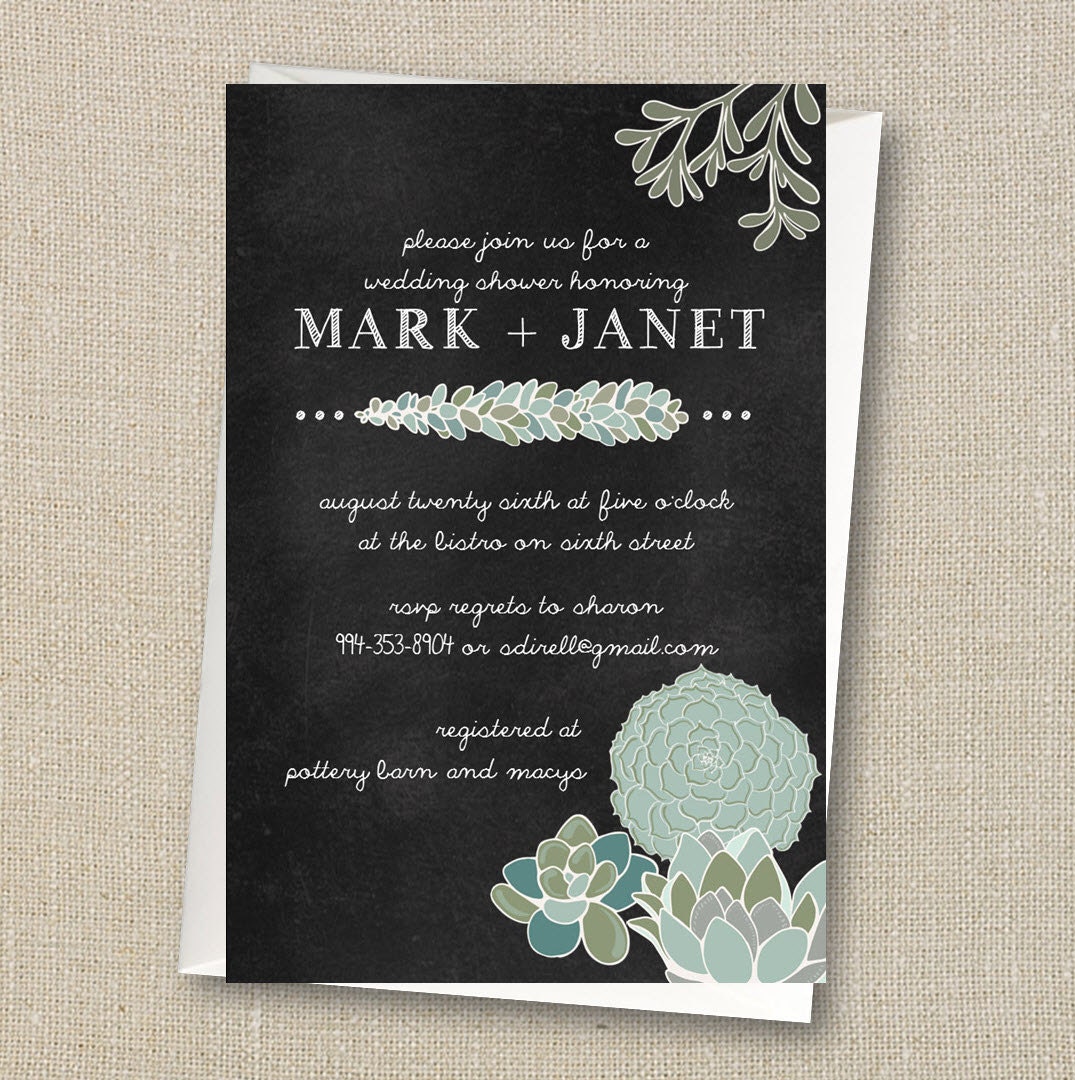 Wedding Shower Invitation - Succulents Digital Printable File