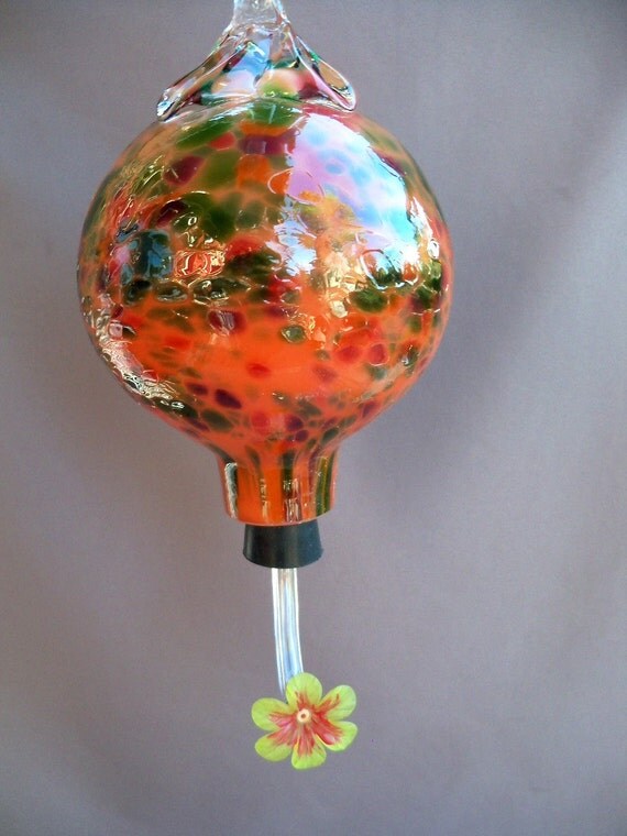 Hand Blown Art Glass Hummingbird Feeder by Route4glass on Etsy