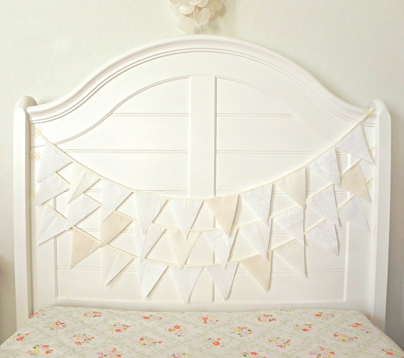 White Country Wedding Fabric Bunting Pennant Garland Decoration 9 Feet / Romantic Vintage and Handmade Wedding Il_570xn