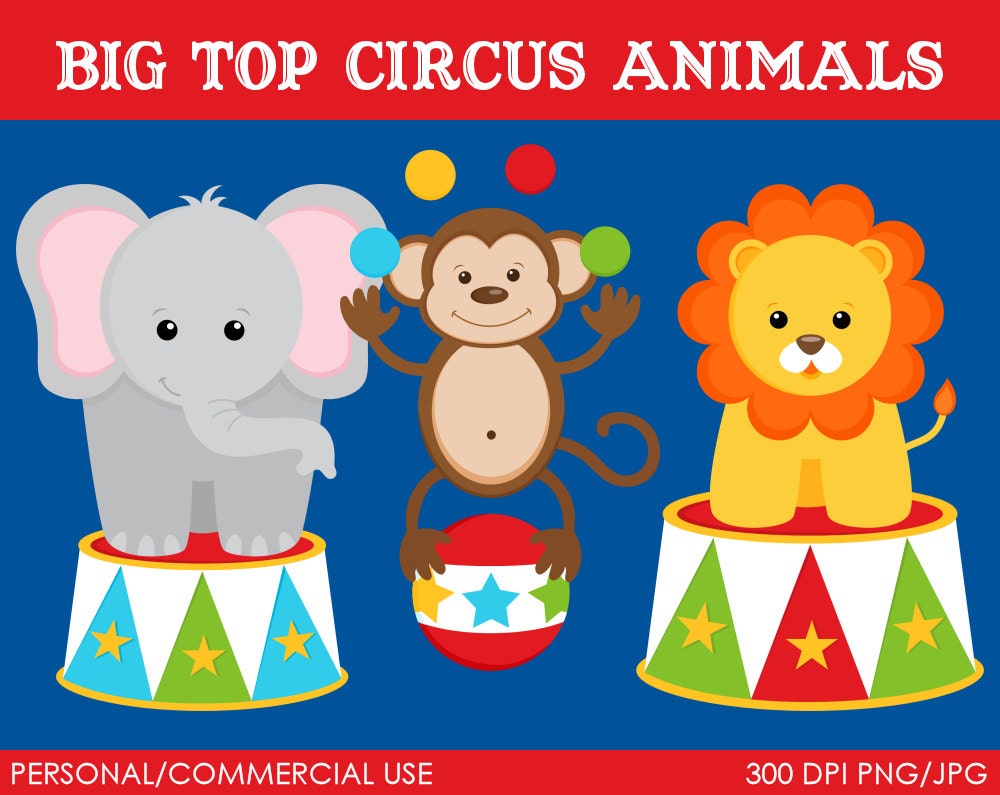 Big Top Animals Clipart - Digital Clip Art Graphics for Personal or Commercial Use Il_570xn