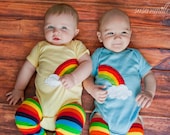 Rainbow and clouds TWIN Bodysuit Set , Great Shower gift for TWINS or siblings - twinzzshop
