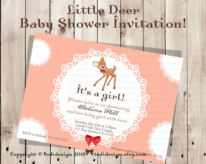 Baby Shower Party Invitation - Little Deer- Printable digital file Il_570xn