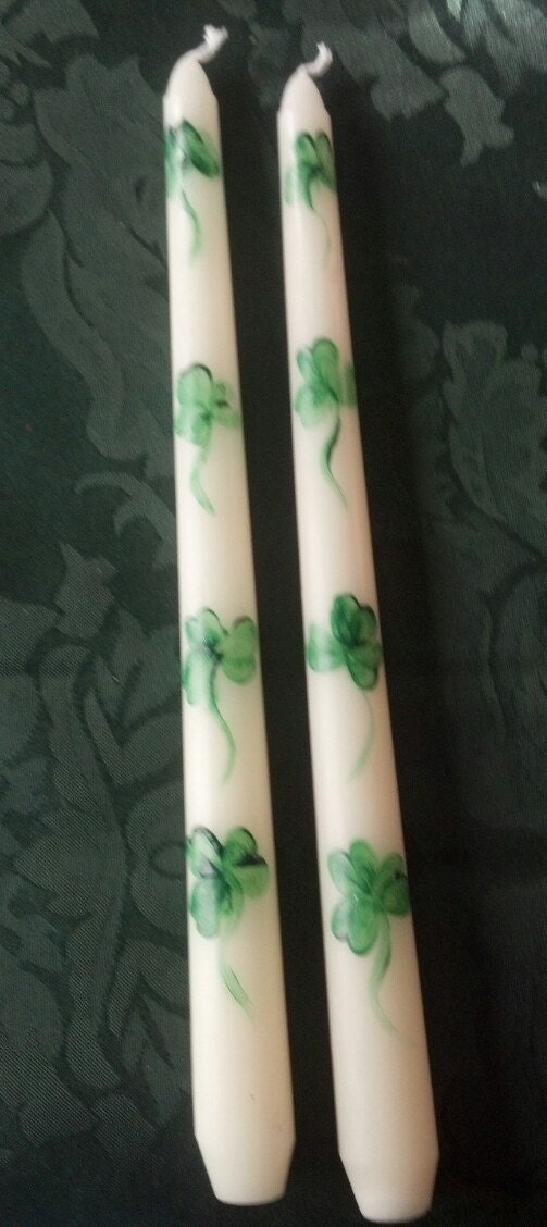 Hand Painted taper candles IRISH SHAMROCK GREEN by ABeautifulGift