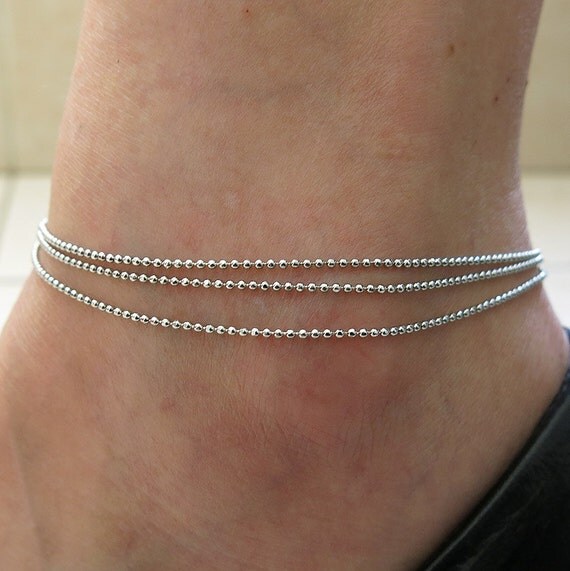 silver delicate three ball chain adjustable ankle leg by sohocraft