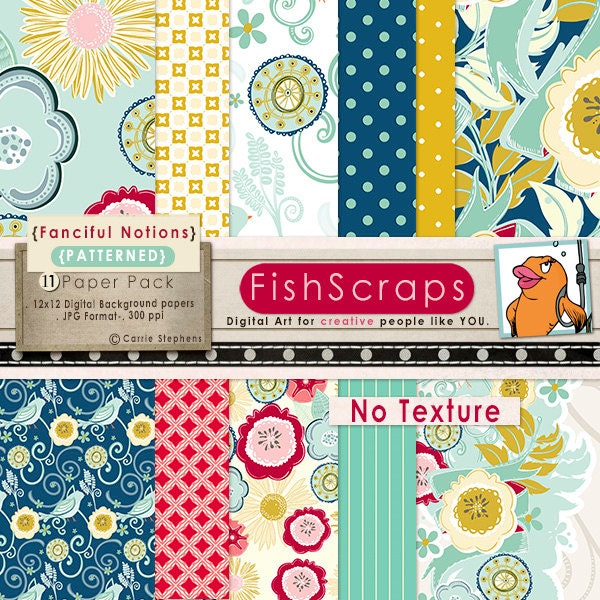Digital Paper Set - Floral Pattern - Commercial Use - Flower Backgrounds (Fanciful Notions - No Texture) Mothers Day Cards Il_570xn