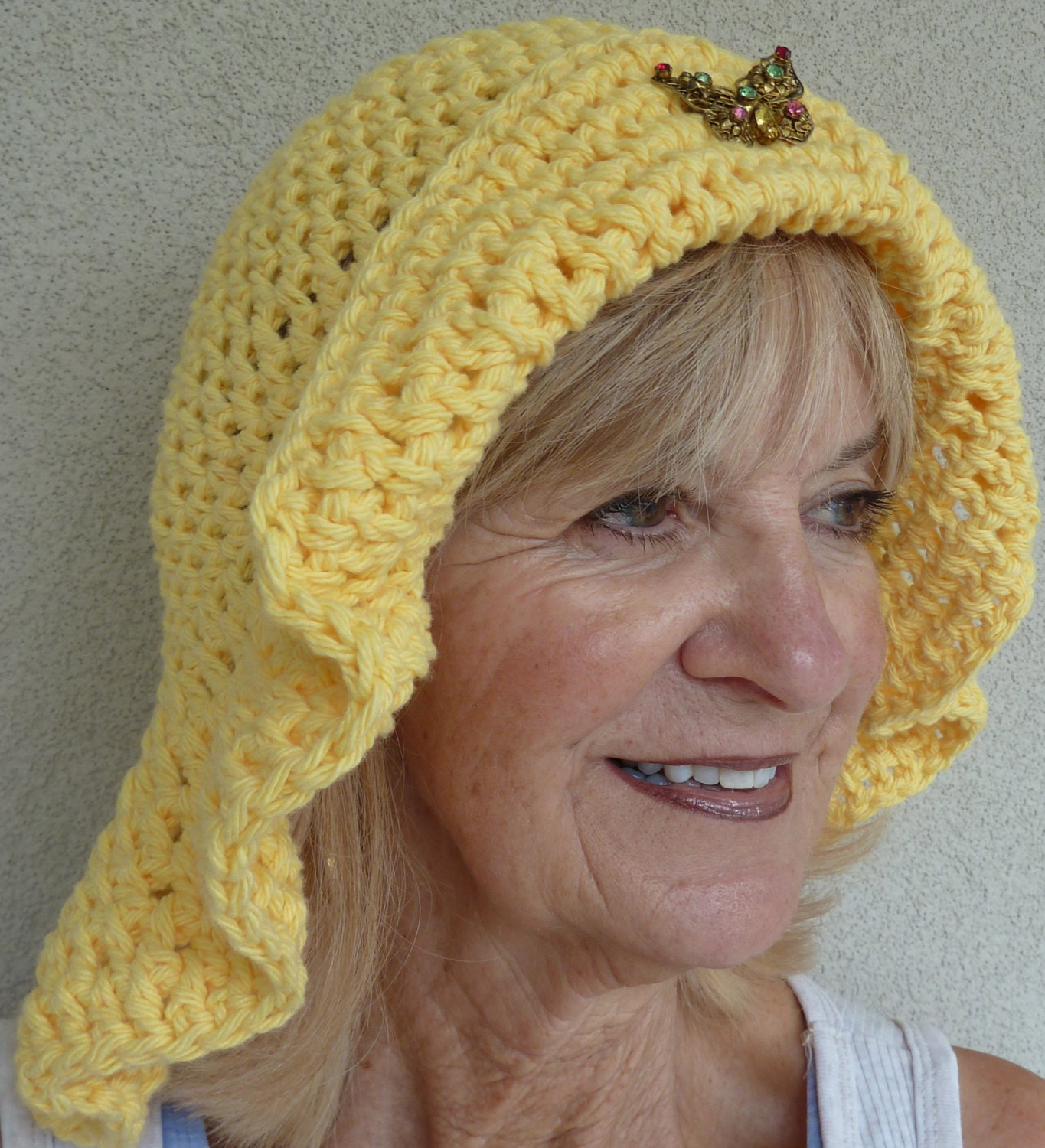 Hat Yellow Floppy Summer Crochet Butterfly