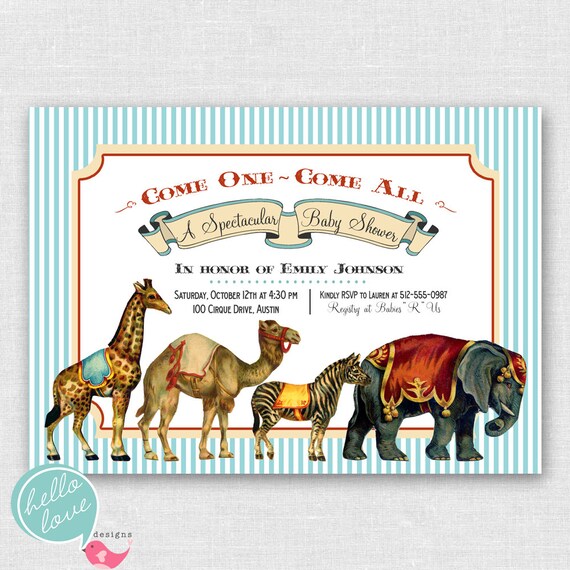 Vintage Circus Animal baby shower invitation Il_570xn