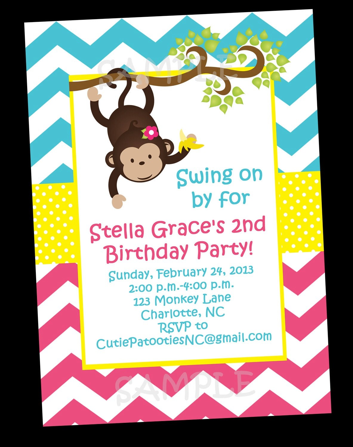 Monkey Birthday Invitation Girl Monkey Chevron Baby Shower Invitation Printable or Printed Il_570xn