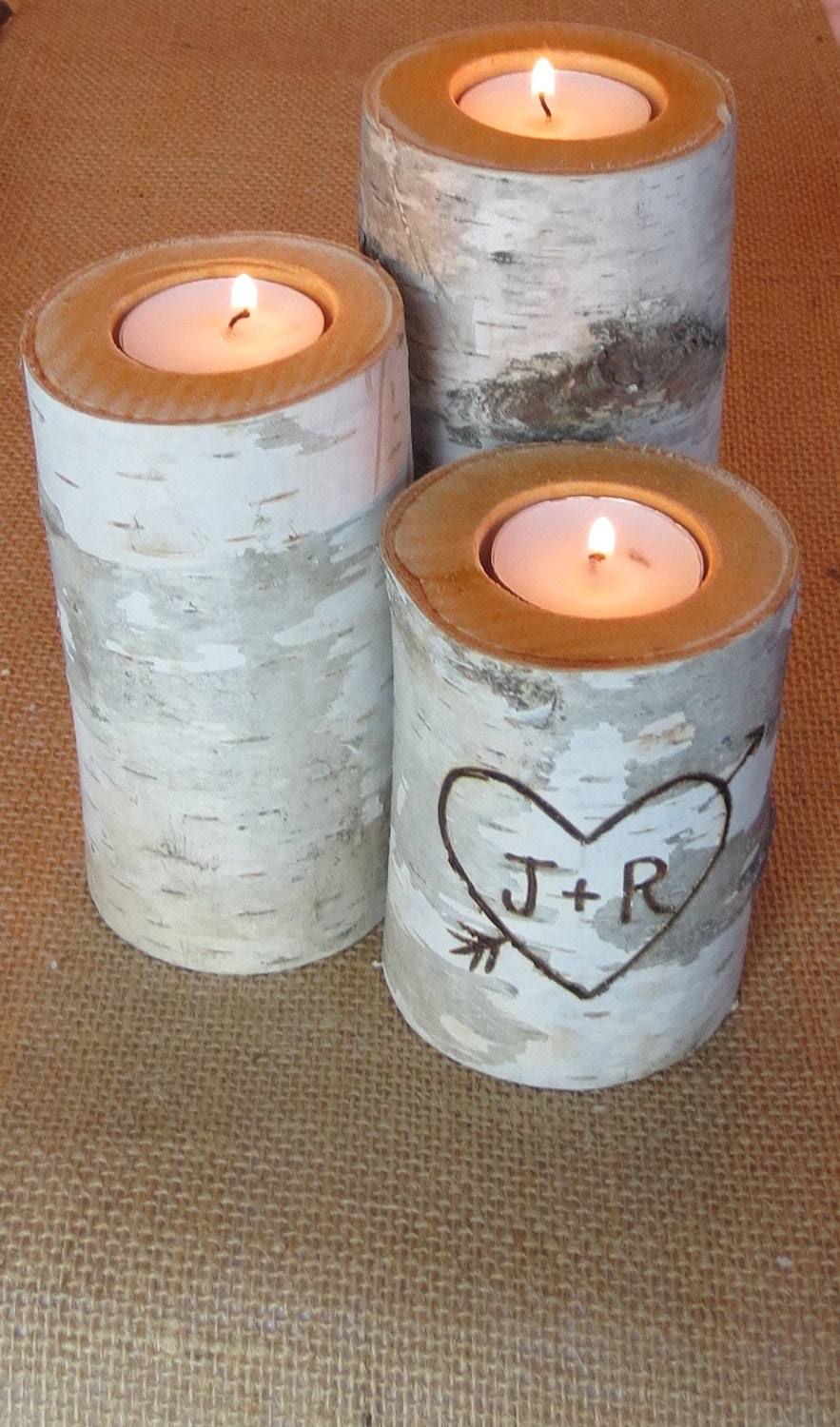 Personalized Birch Bark Candles Wedding by BirchHouseMarket